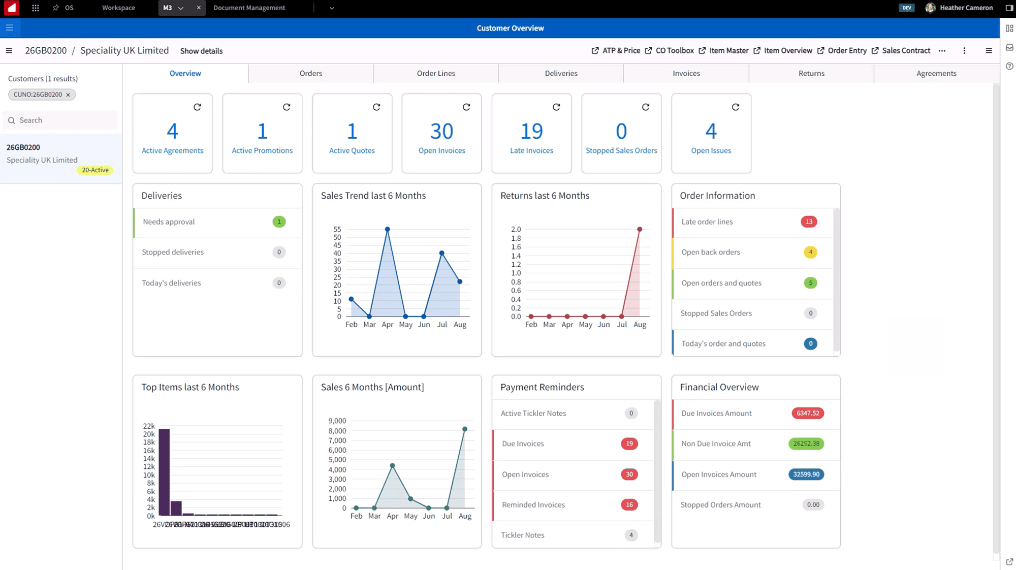 Infor CloudSuite Distribution dashboard for inventory and distribution management, orders, and supply chain