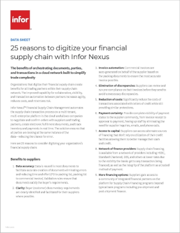 25  reasons to digitize your financial supply chain wiInfor Nexus Data Sheet   English