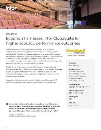 Ecophon harnesses Infor CloudSuite for higher acoustic performance outcomes Case   Study English