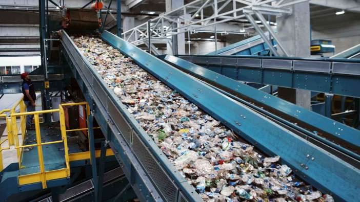 recycling machine sorting out plastic in a recycling plant