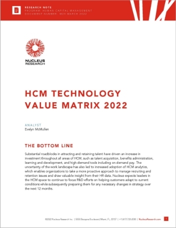 Nucleus HCM Value Matrix 2022 Analyst Report