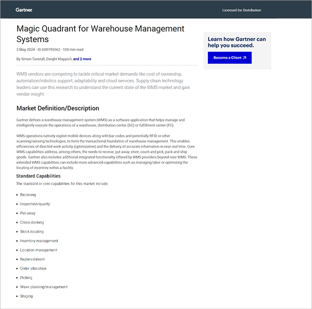 Gartner Magic Quadrant WMS Analyst Report