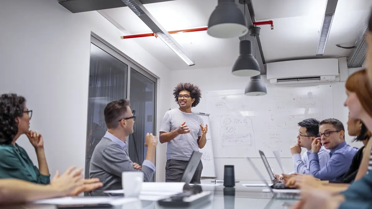 Businessman giving a financials presentation in office