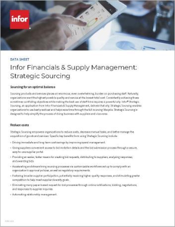 Infor Financials and Supply Management Strategic Sourcing Data Sheet English