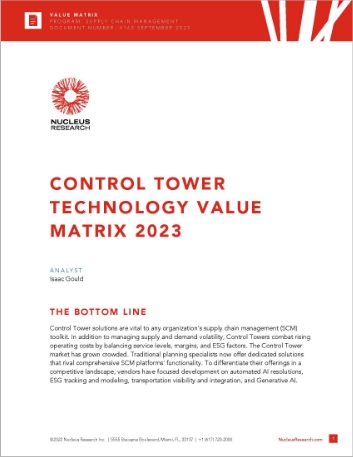 Nucleus Research Control Tower Technology
  Value Matrix 2022 Analyst Report English 457px