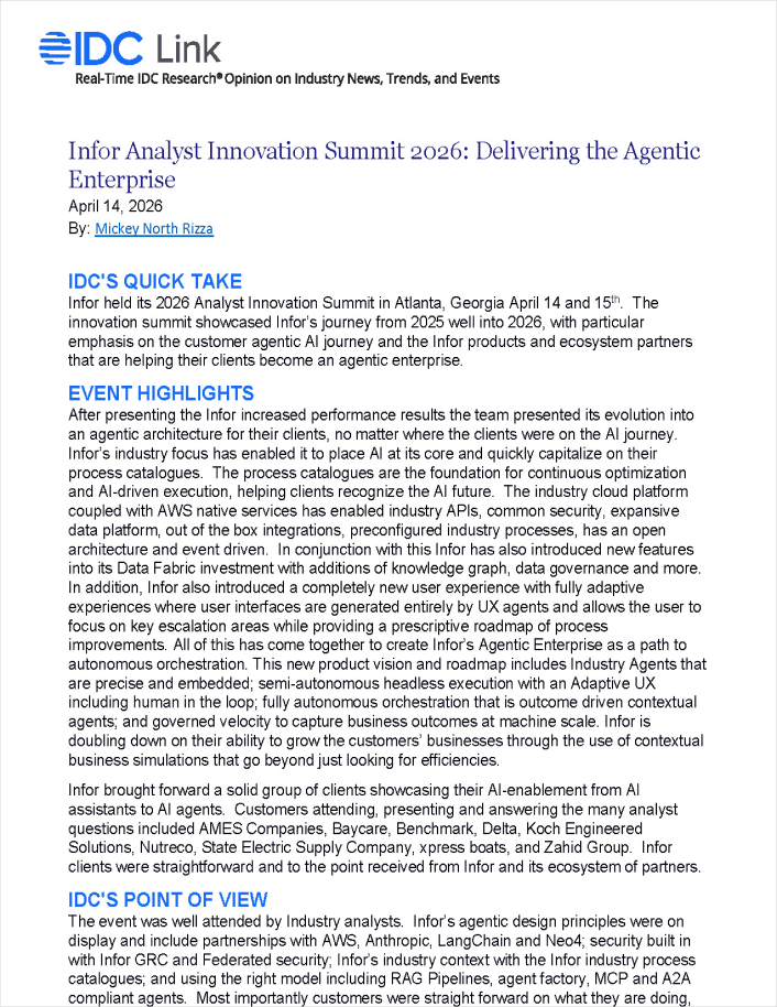 IDC Infor Analyst Innovation Summit 2026 Delivering the Agentic Enterprise, Analyst Report, English-US