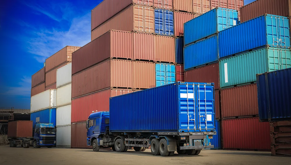 Truck in a container yard