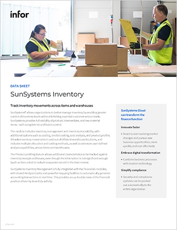 SunSystems Inventory data sheet