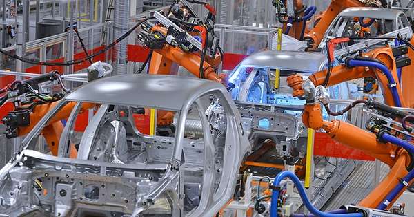 automotive manufacturing   robots welding factory 