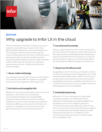Top reasons to upgrade to Infor LX in the cloud