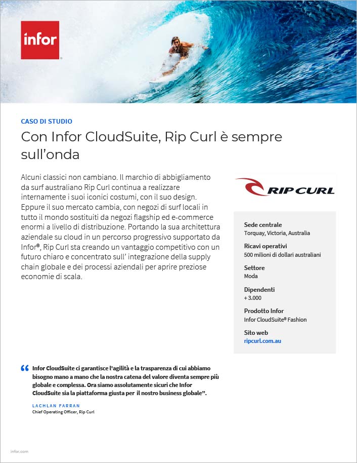 Rip Curl stays ahead of the wave with
  Infor CloudSuite Case Study Italian 457px