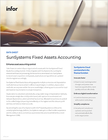 SunSystems fixed assets accounting data sheet