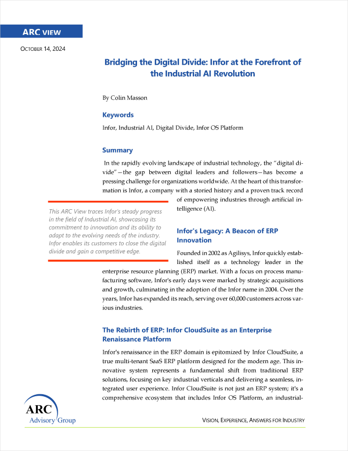 Bridging the digital divide Infor at the forefront of the Industrial AI revolution Analyst report