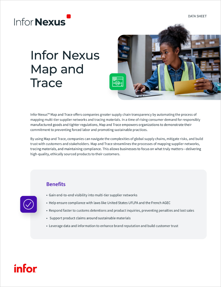 Infor Nexus Map and Trace Data Sheet