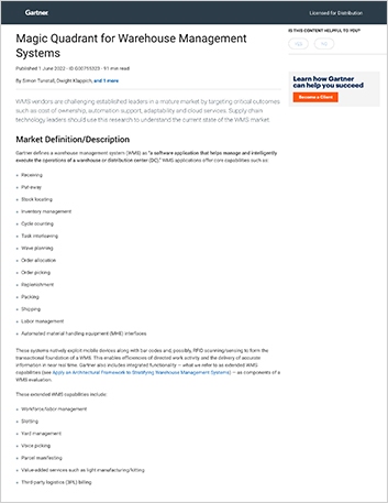 Gartner Magic Quadrant WMS SCM Analyst Report Infor