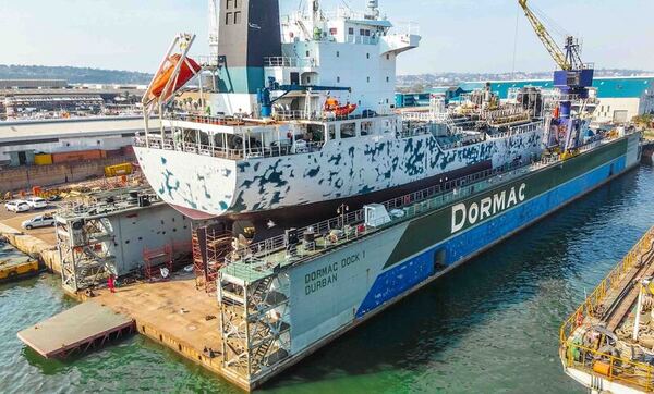 ship under repair in drydock