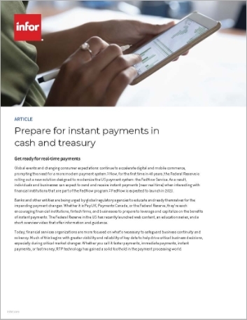 Prepare for instant payment sin cash and treasury