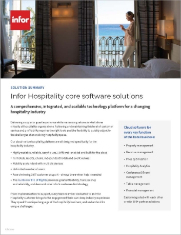 Infor Hospitality core software solutions
  Solution Summary English UK 457px