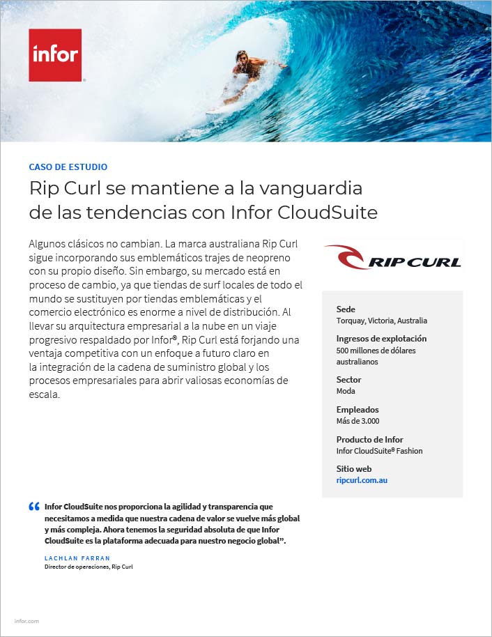 Rip Curl stays ahead of the wave with
  Infor CloudSuite Case Study Spanish Spain 457px