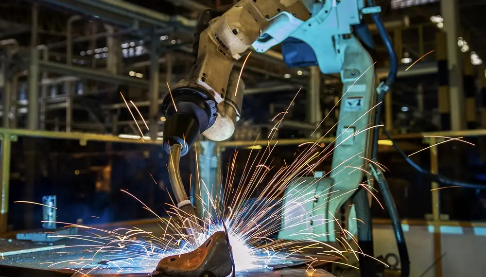 Robot welding in a factory 