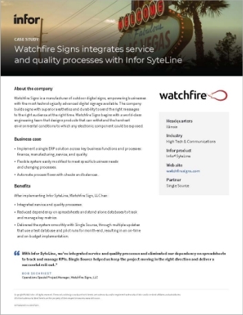 Watchfire Signs integrates service and quality processes with Infor SyteLine Case Study English