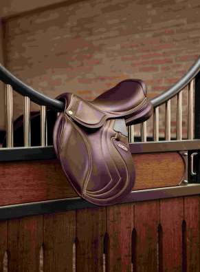 Riding saddle in a stable