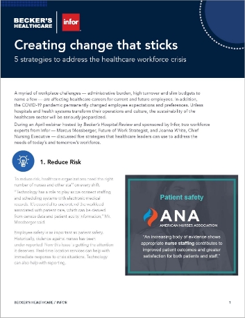 Creating change that sticks 5 strategies
  to address the healthcare workforce crisis Infographic English 457px