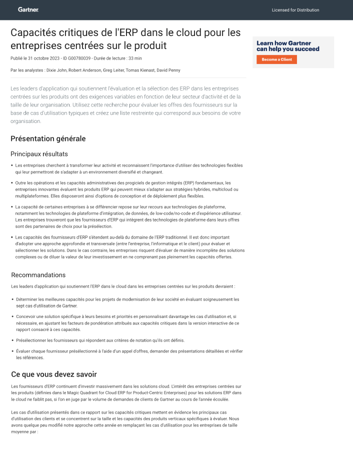 Gartner pour les entreprises orientées produit