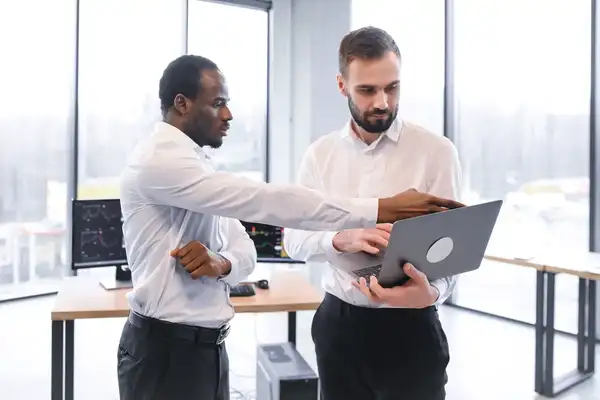 Business executives discussing data strategy