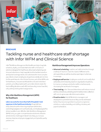Tackling nurse and healthcare staff
  shortage with Infor WFM and Clinical Science Brochure English 457px