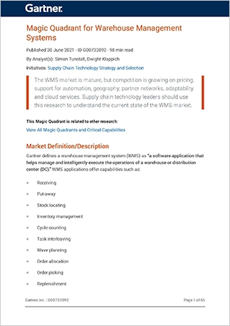 Infor WMS, Gartner 2021 Magic Quadrant 창고관리시스템 부문 '리더'