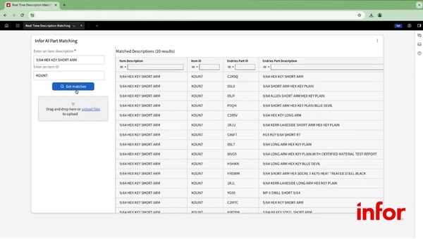 Endries Infor AI Part Matching