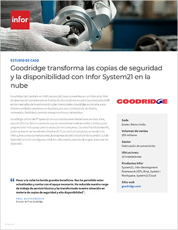 th Goodridge transforms backup and availability with Infor System21 in the Cloud Case Study Spanish Spain 1 