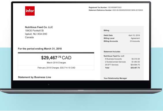 Screenshot of an invoice generated by Infor pricing and billing system