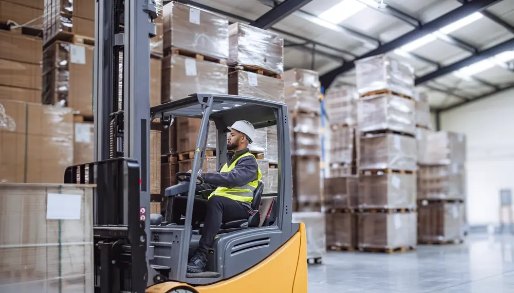 Forklift in a warehouse