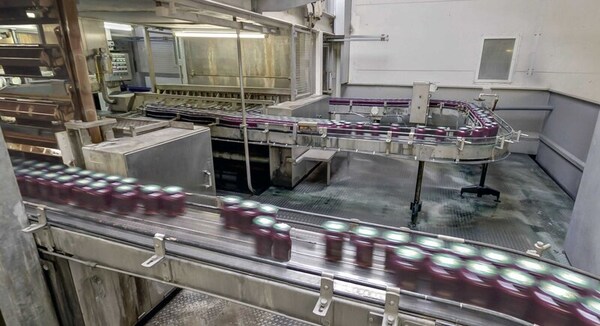 factory processing line purple jars