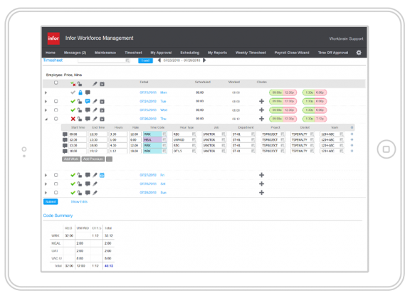 Managing the workforce employee timecard