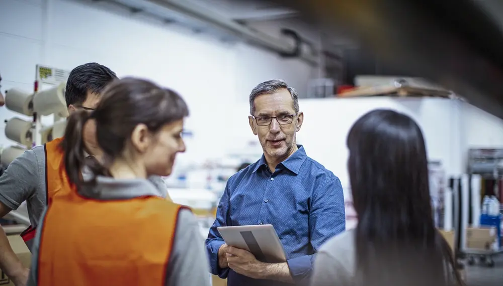 Warehouse team meeting