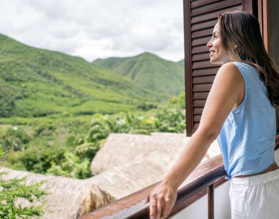 Women looking out on landscape