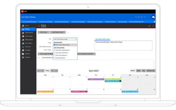 Screenshot of Infor SCS’s event management software in securely cloud-based with Amazon Web Services (AWS).