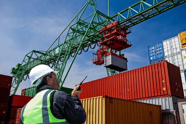 Cargo being loaded onto a ship