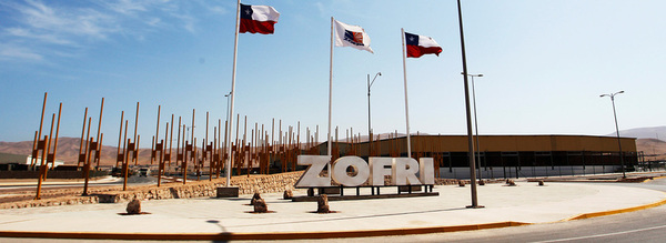Zofri sign building flags Chile