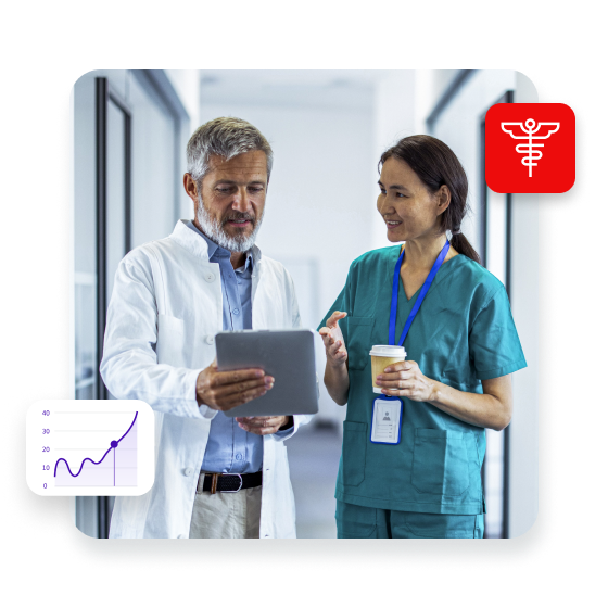 Doctors using tablet and discussing diagnosis