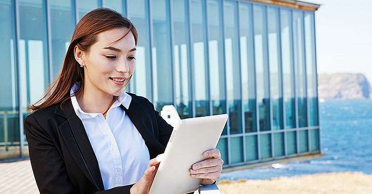 Woman looking at a tablet