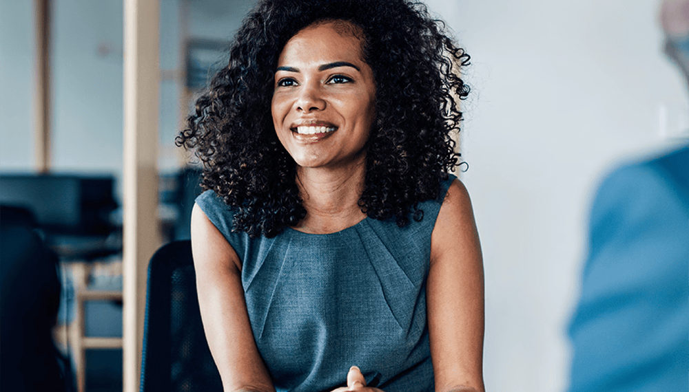 Businesswoman looking positive in a discussion