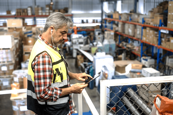 Employee checking goods in a warehouse